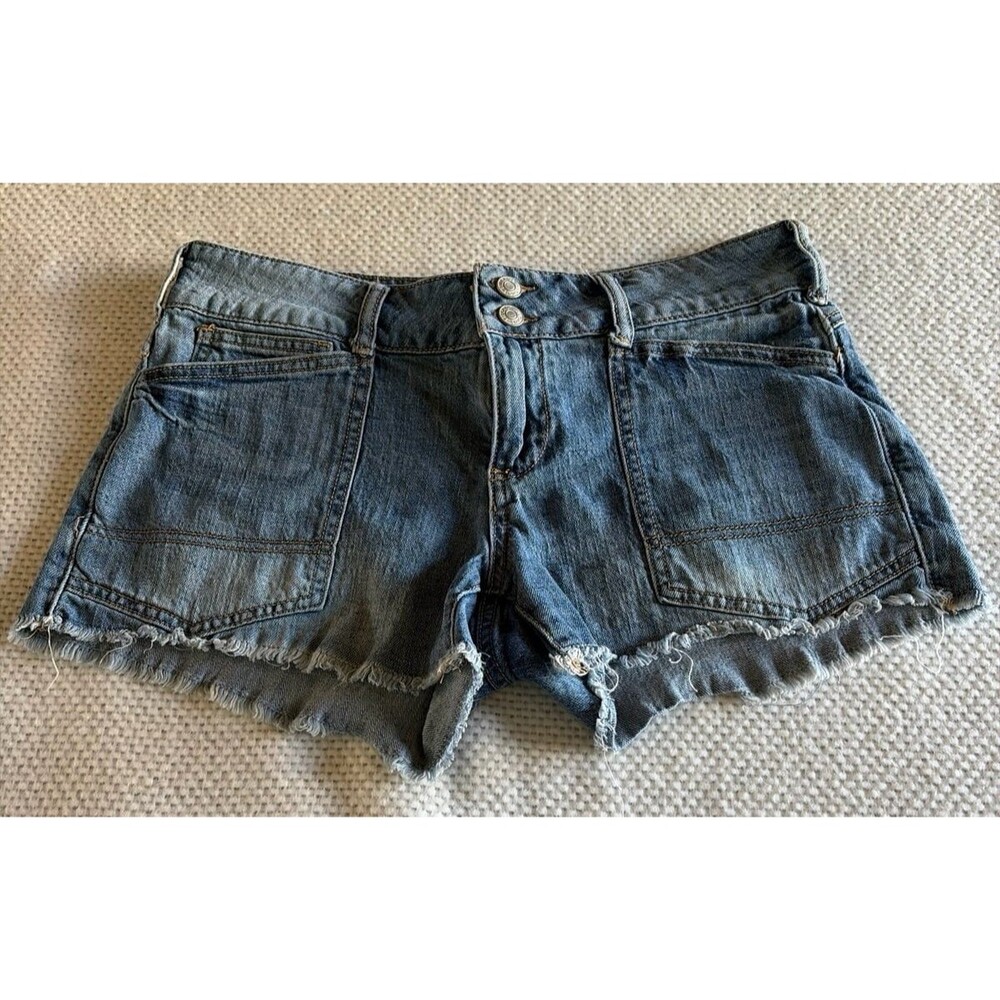 Pilcro by Anthropologie Denim Shorts Sz 27 Distressed Frayed Hem Utility Pockets